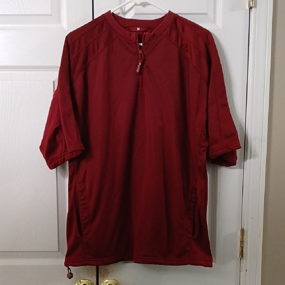 Elite  deep red pullover short sleeve fleece inside shirt side pockets Sz M NWOT